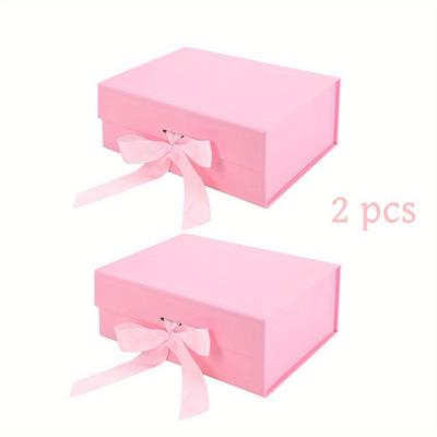 2 Stück, 26*19*8cm, 10.24*7.5*3.15 Zoll, Geschenkbox mit Deckel, mit Band und Magnetverschluss, Verdickter Weißer Karton, Stabile Box mit Klappe, Faltbox