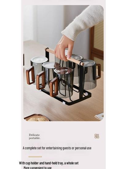 High-End Glass Tea & Water Cup Set with Handle - Luxurious Drinkware for Home and Office