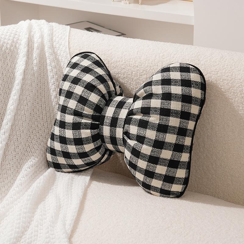 Pink bow ribbon couch pillow imitation rabbit fur comfortable car seat cushion style simple all-match back cushion