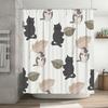 White Shower Curtain With Black Grey Cats And Leaves Decorative Bathroom Accessories For Home Decoration