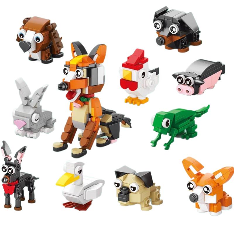 Insect Animal Park Cartoon Dog Model MOC Building Blocks Turtle Butterfly Dinosaur City Construction Bricks Toys for Children