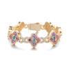 Luxury Iced Out Colorful CZ Four Leaf Clover Infinity Link Bracelet 18K Gold Plated Brass Lucky Jewelry for Women Men