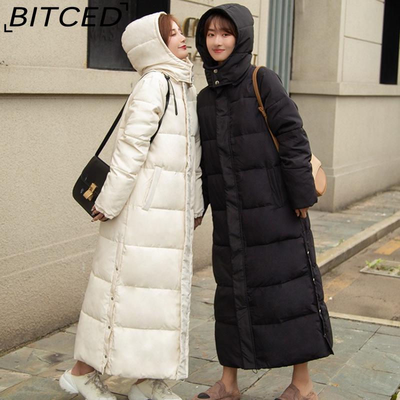 BITCED Winter Cotton Coat for Women - Extended Length, Knee-Length, Slim Fit, Bestie Style, Warm and Thickened Mid-Length Quilted Jacket