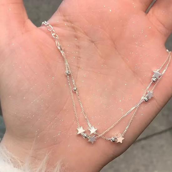 Star Chain Bracelet Minimalist Star Beads Bracelet Multi Strand Chain Link Charm Dainty Bracelet Simple Jewelry Gift for Teens Women