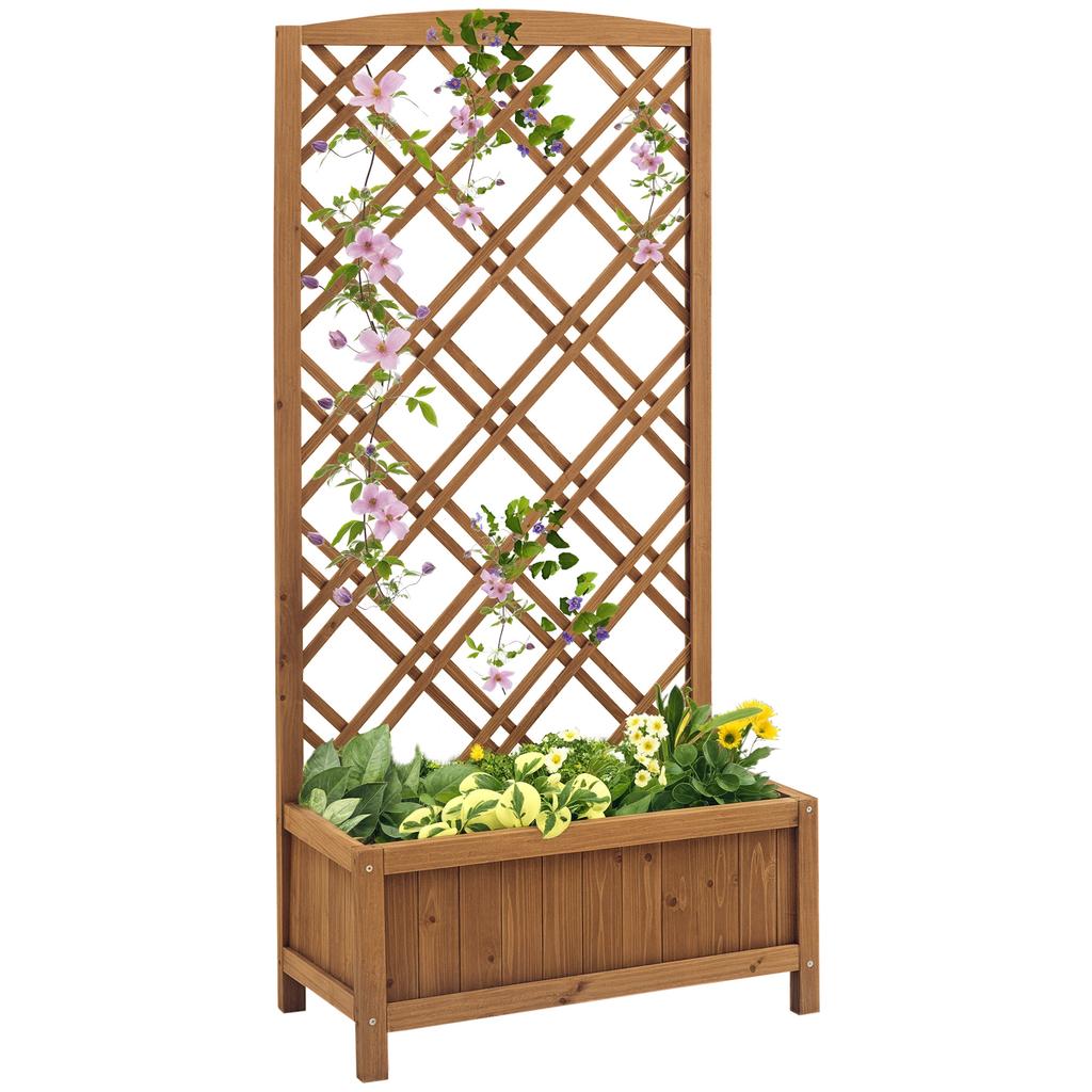 Fioriera da Giardino con Grigliato Letto Rialzato in Legno per Giardino con Grigliato per Verdure Erbe Aromatiche e Fiori Marrone