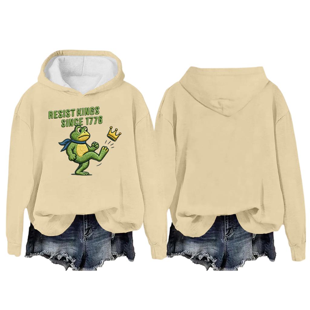 Women's Round Neck Long Sleeve Printed Pullover Hooded Sweatshirt