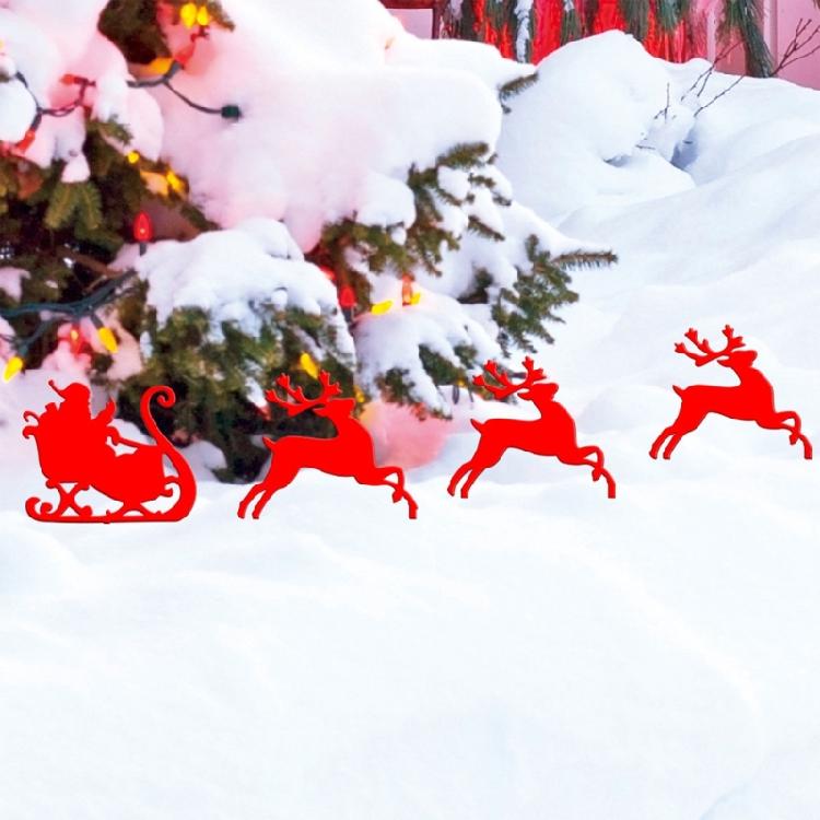 Christmas Scene Lawn Stakes - 4 Pieces/set Acrylic Elk Santa Claus Sleigh Garden Yard Courtyard Ornament Decorations