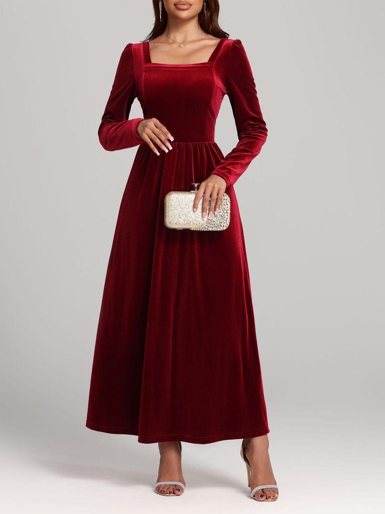2025 Herbst/Winter Roter Samt Abendkleid - Europäischer und Amerikanischer Stil