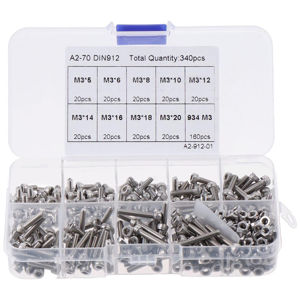 340Pcs 5/6/8/10/12/14/16/18/20mm Metric Screw Assortment Kit M3 Screws  Motorcycle Bike Repair