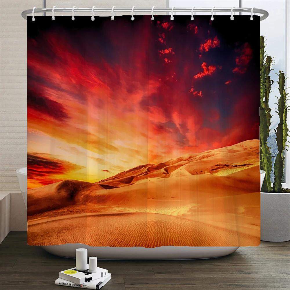 

Natural Desert Scenery Shower Curtain 3D Printed landscape Bathroom Curtain Fabric Bath Curtains Home Decor Waterproof With Hook W90xH180cm