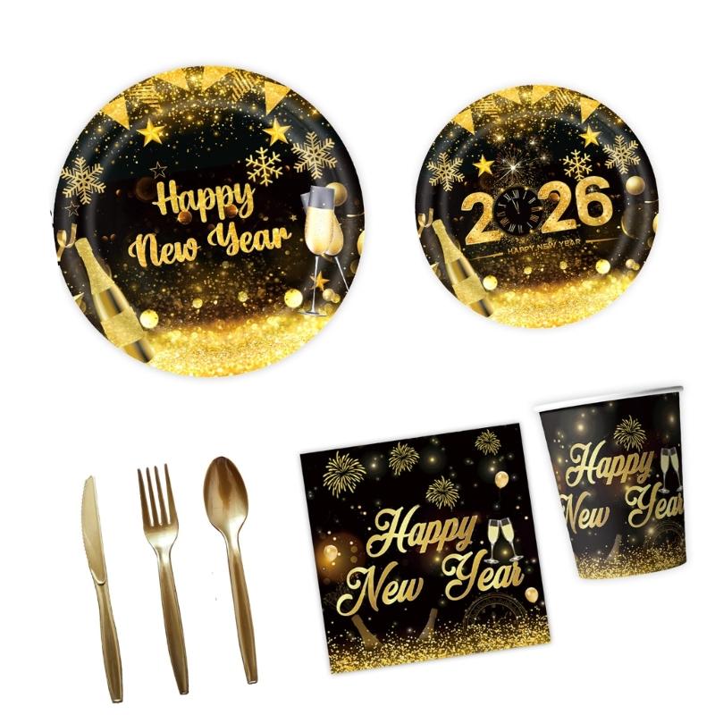 2026 Celebration Paper Plates Set Heat Resistant Coating Easy Cleanup Design