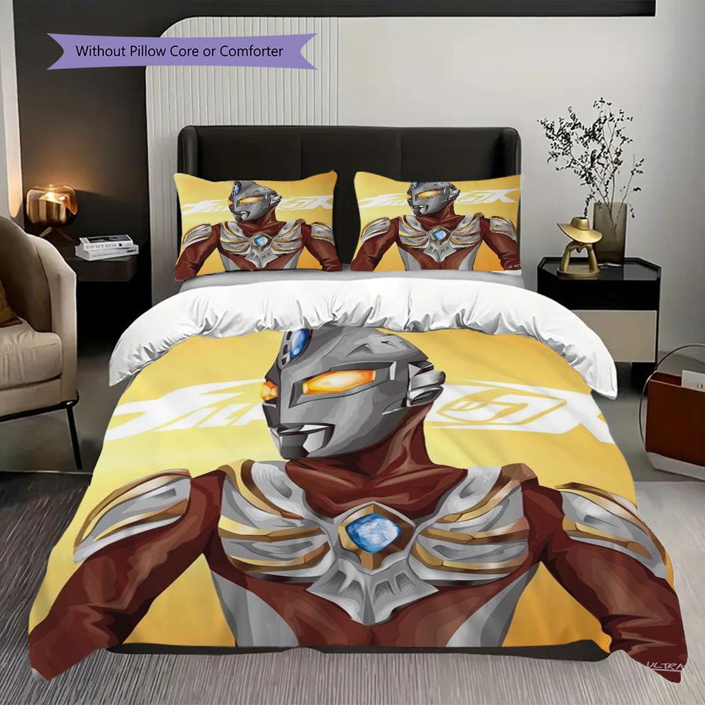 Three-piece cartoon Ultraman Tiga printed bedding set,(1*Duvet Cover + 2*Pillowcase, Without Core) suitable for bedroom use.