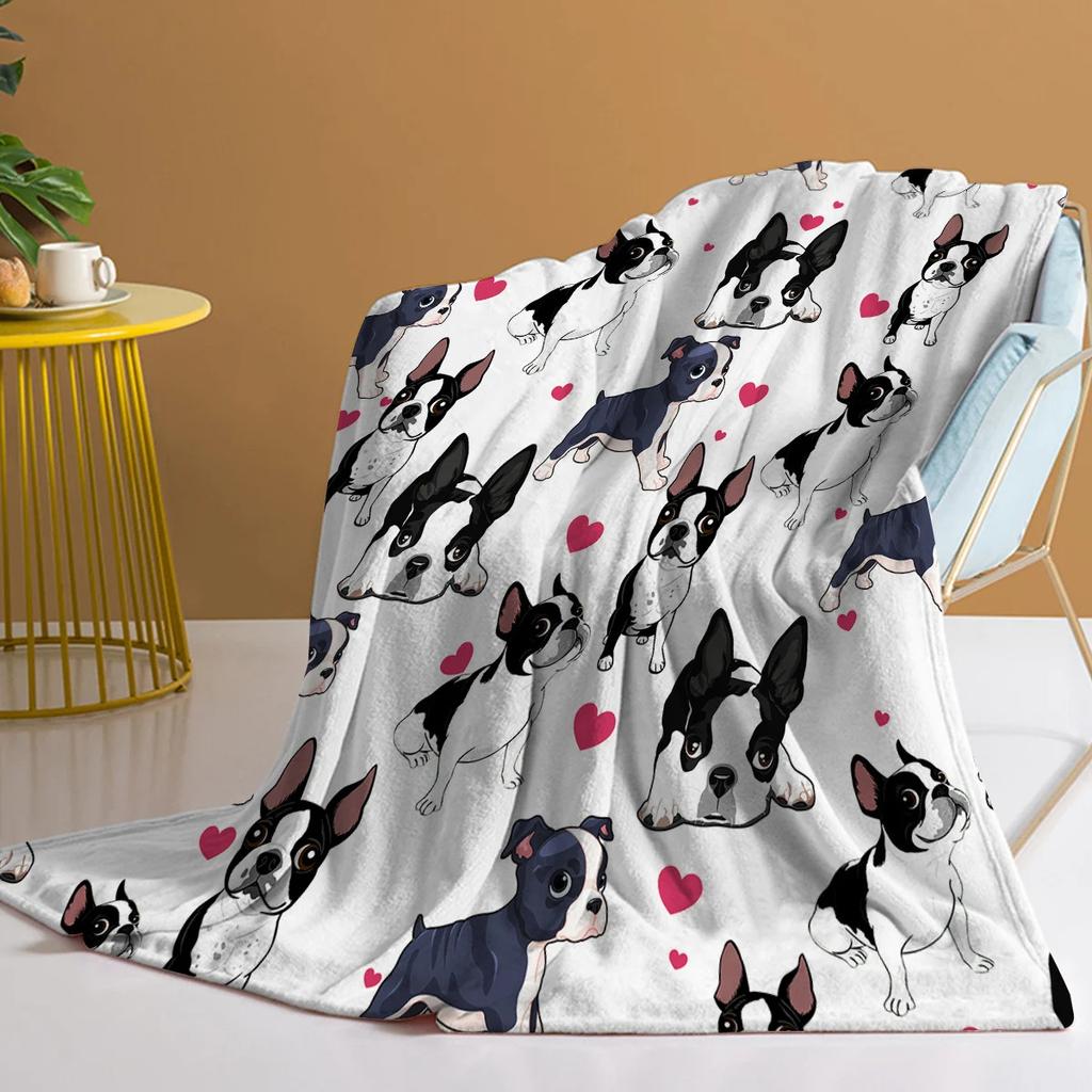 Cartoon bulldog Printed Blanket for Sofa Bed Travel Camping Living Room Office Conditioning Blanket for All Seasons Gifts