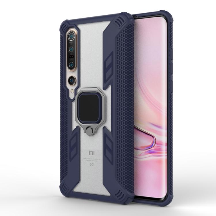 

Противоударный защитный чехол из ПК + ТПУ с кольцевым держателем For Xiaomi Mi 10 синий