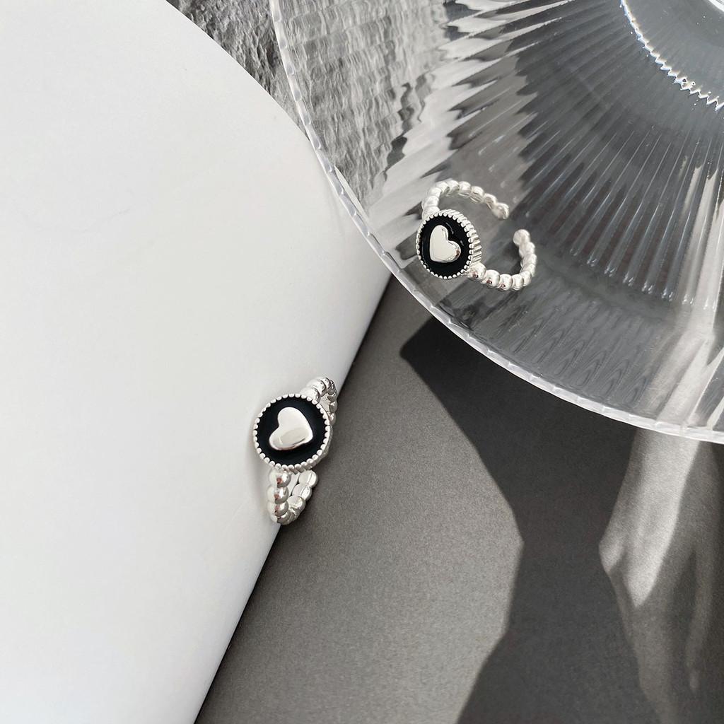 Stylish Korean Heart-shaped Adjustable Open Ring For Women Crafted From 925 Sterling Silver