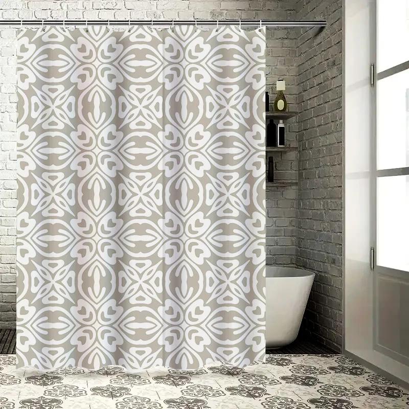 Fashionable Floral Shower Curtain With Modern Patterns For Bathroom Decor White Beige Colors Available!