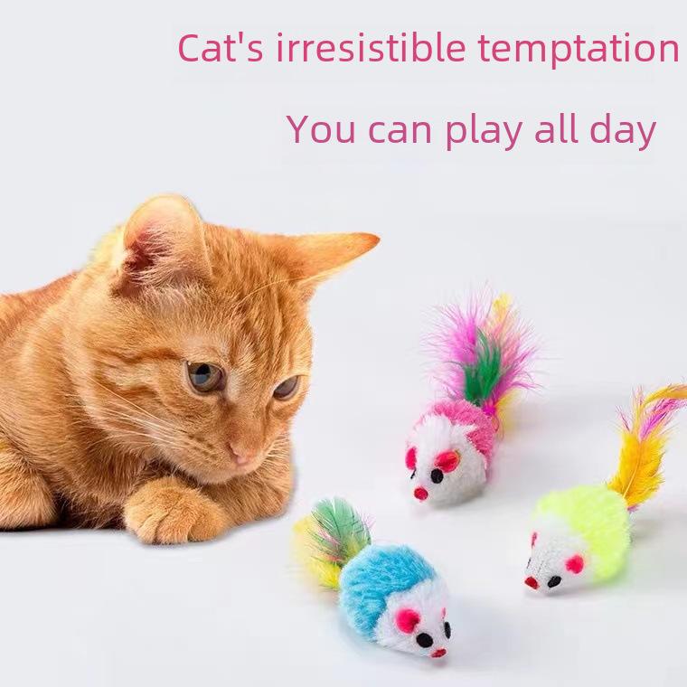 Feather Cat Toy Stick with Mint Ball and Colorful Mouse - Self-entertainment Cat Toy Supply