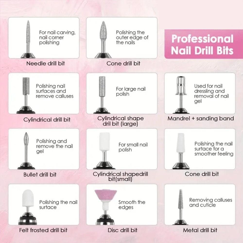 Low Noise Electric Nail Drill Multiple Gears Nails Sander File Set Nail Polishing Machine Nail Art