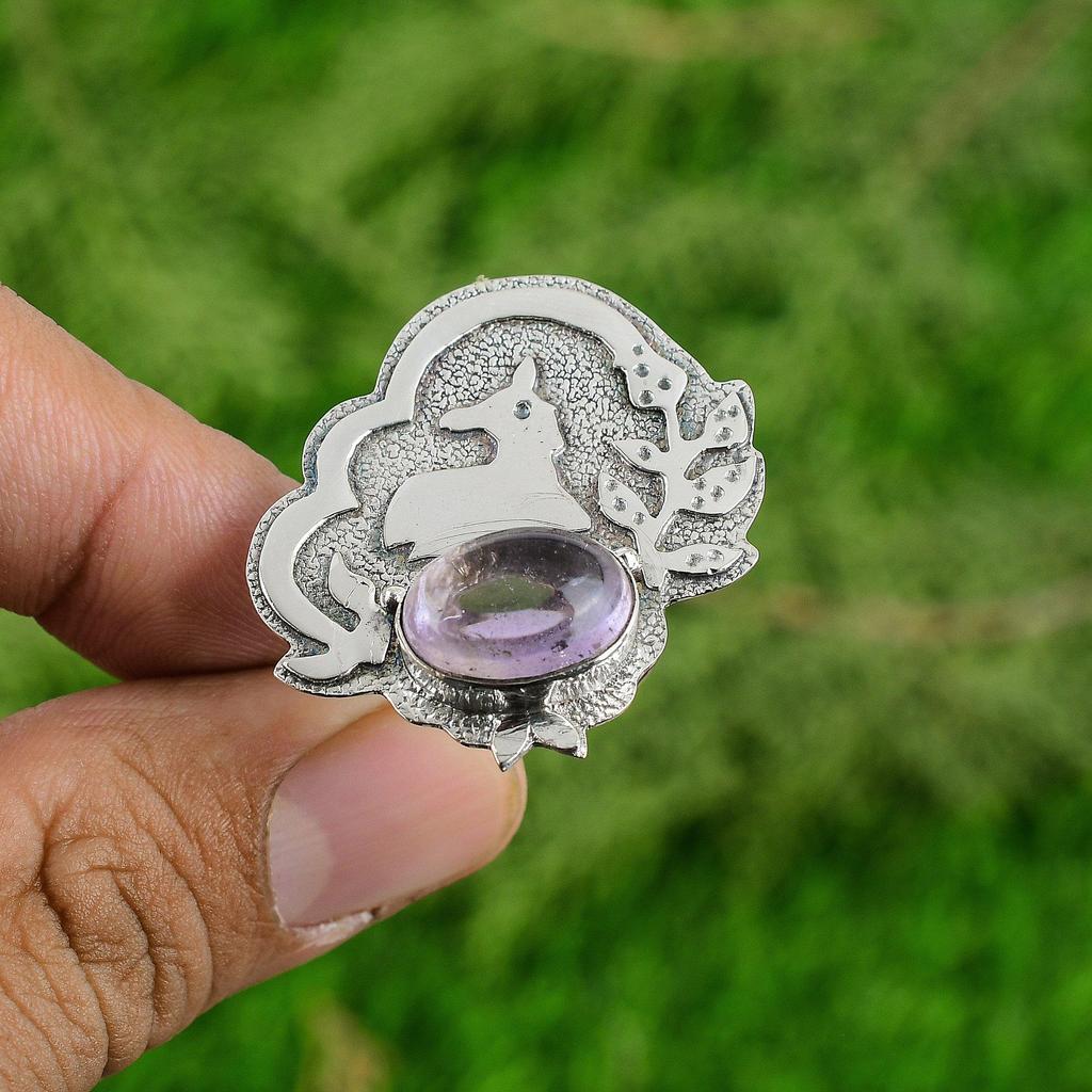 Sterling Silver Oval Natural African Amethyst Bezel Solitaire Elegant New Ring
