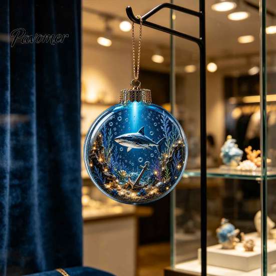 3D Sea Animal LED Lights Ocean Christmas Ball Ornament, Clear Acrylic Life Light-Up Miniature Creatures Decorations Hanging Decoration for Xmas Tree,