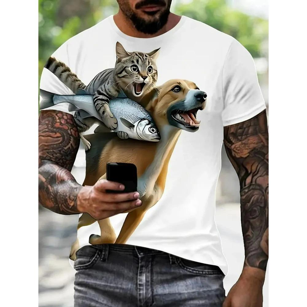 Funny Animal Cat 3D Print Men's T-Shirt Summer Harajuku Animal Graphic T Shirts Outdoor Casual Plus Size Tees Top Women Clothing