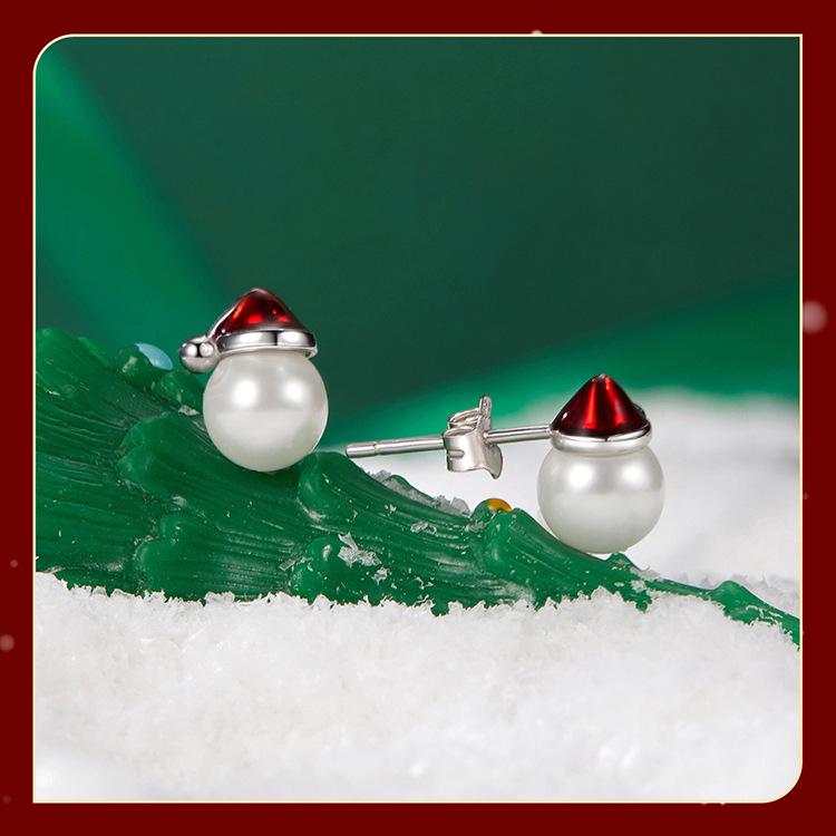 Everlove Perlen Schneemann Ohrstecker: S925 Sterlingsilber, rhodiniert Weihnachtsschmuck für Damen