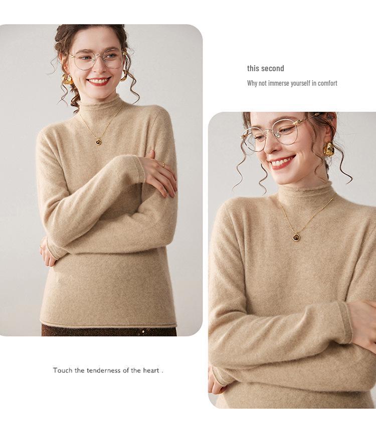 Ribbed Cashmere Half-High Neck Sweater - Women's Autumn/Winter Fashion Loose Knit Pullover