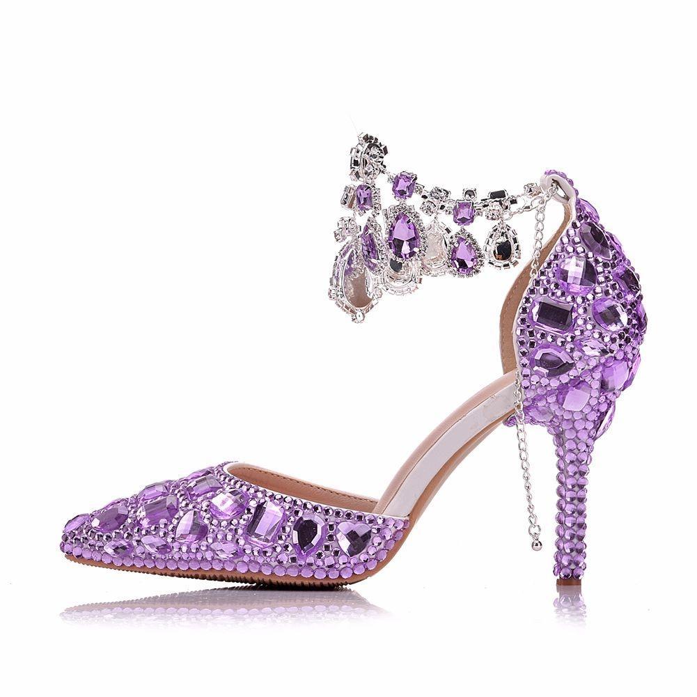 Sandály Crystal Queen Žena Svatební Boty Nevěsta Vysoké podpatky Party Dámské Boty Dámské Vysoké podpatky s křišťálovou špičatou špičkou