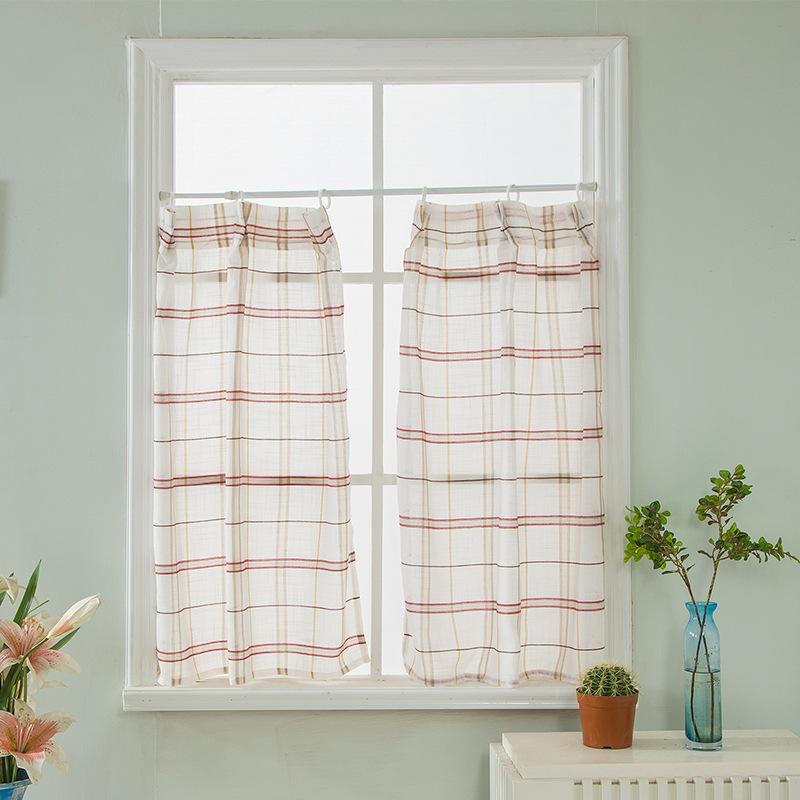 Japanese Curtains Korean S Hook Plaid Hemp, Pastoral Style Short Curtains