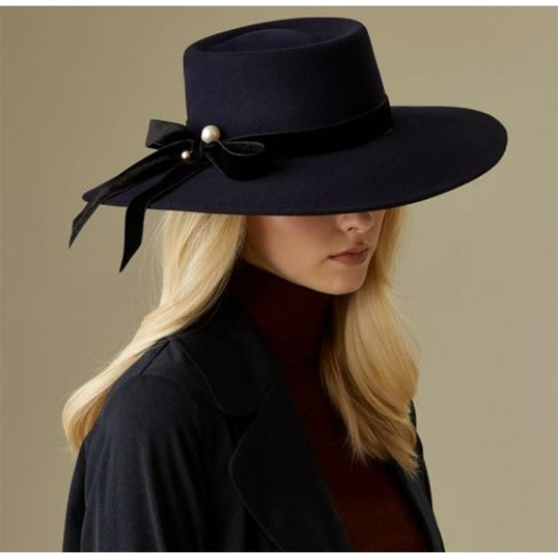 

5.5cm brim sombrero de copa británico Magician high hat British black flat top hat male and female court gentleman flat felt hat