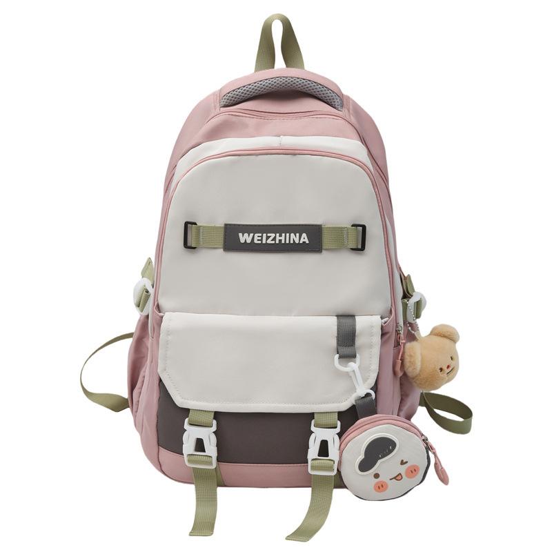 

School bag female ins junior high school students contrasting colors casual simple large-capacity backpack high value college style backpack single bag (without pendant) розовый