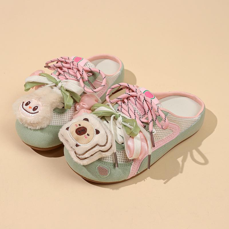 

Flat bottom no rear cool slippers summer new wear one pedal bag head half slippers women s heel 40 розовый