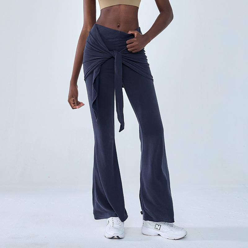 Dual-Layer Tie-Up Flare Yoga Pants - Slimming Pilates Leggings