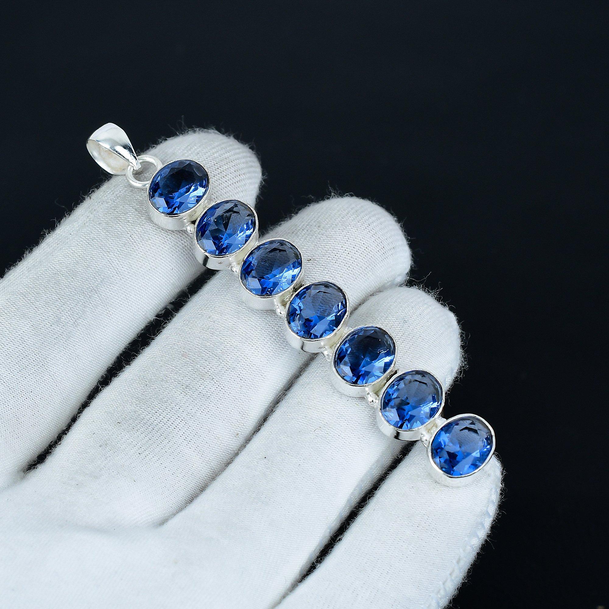 

Элегантный кулон с танзанитом, серебряный кулон ручной работы из стерлингового серебра 925 пробы, дизайнерский кулон для женщин, подарки на годовщину 3.14 синий