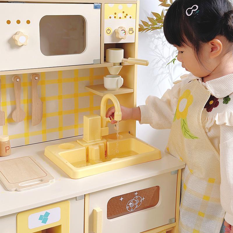 Wooden Children's Artificial Flower-shaped Sound And Light Water-outlet Kitchen Toys Play House Cooking Role-playing Kitchen Toys
