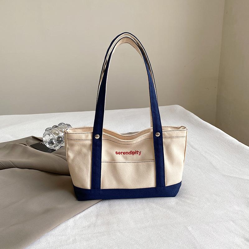 Fashion letter embroidery casual tote canvas bag 2025 new versatile texture shoulder bag bag