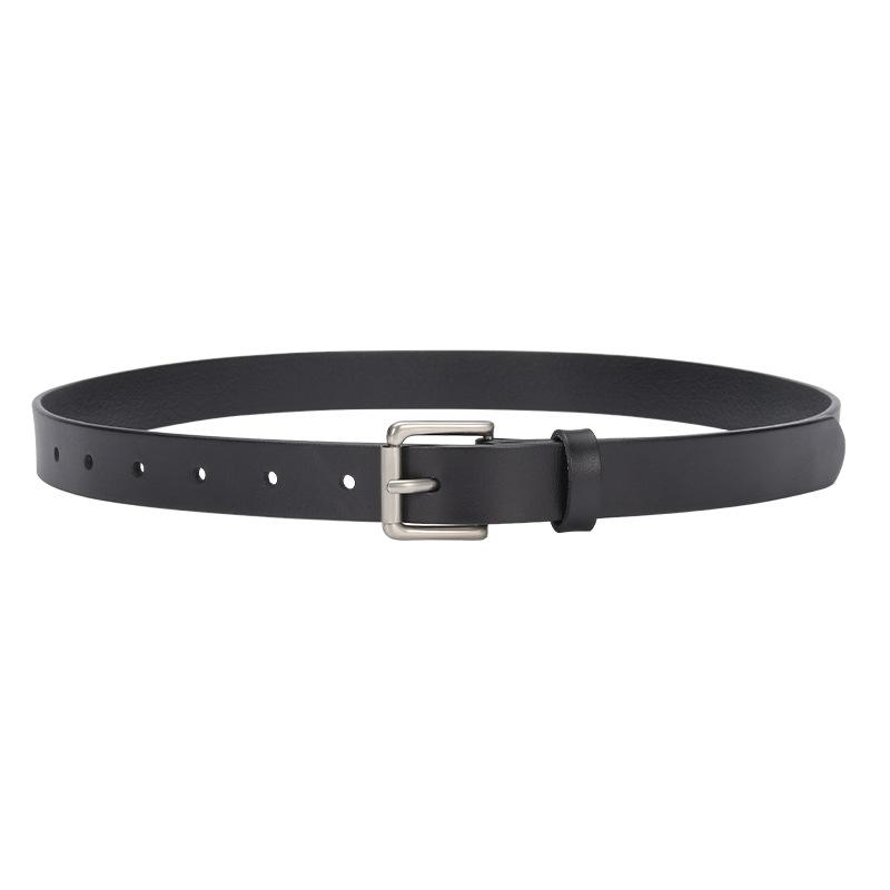 Belt Women'S Leather First Layer Leather Belt Black Square Buckle Cowhide Belt Simple