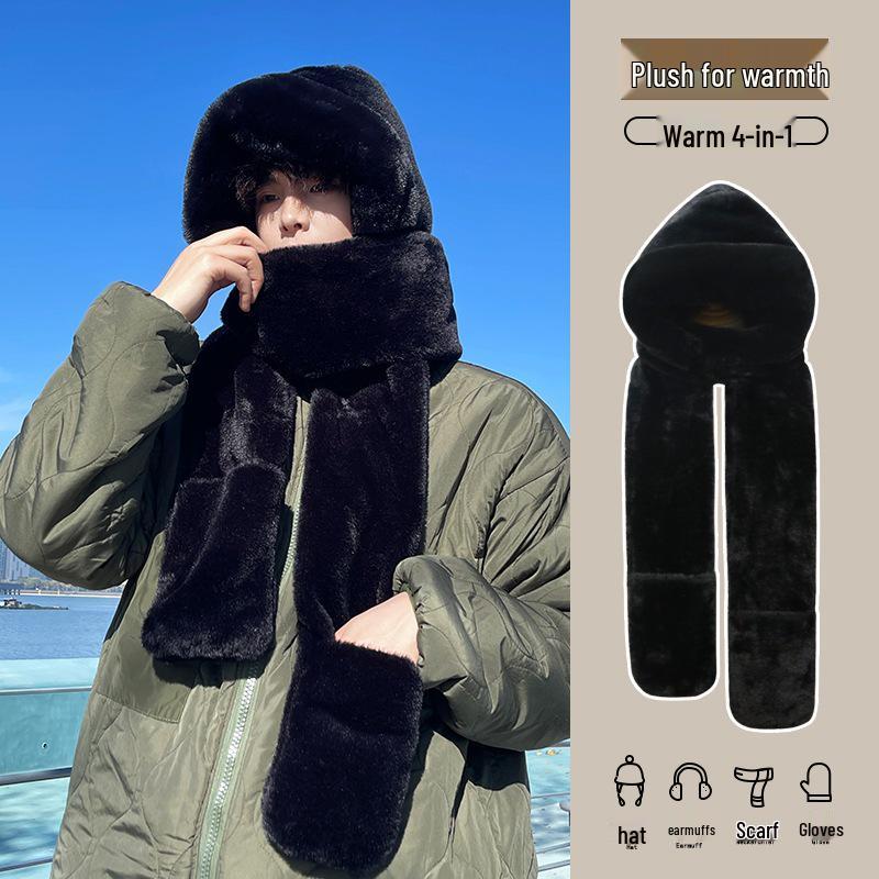 Men's Winter Set: Hat, Scarf, Ear Muffs with Plush Lining