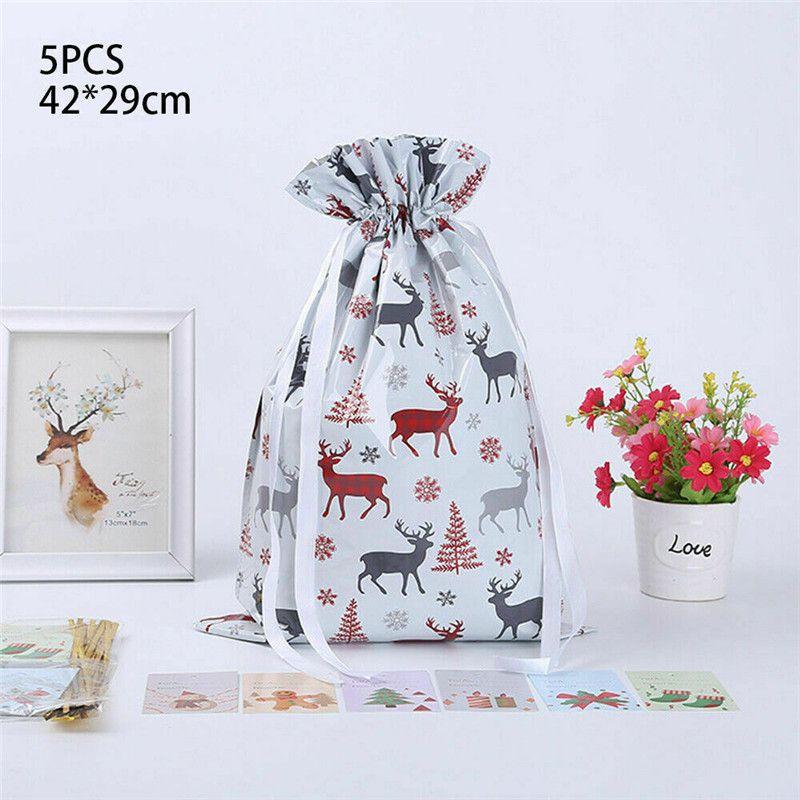 Festive 5pcs Christmas Sacks Reusable Drawstring Gift Bags Perfect For Holiday Cheer