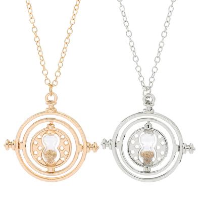 925 Sterling Silver Fashion Necklace Timer Hourglass 360 Rotatable Potters Cosplay Props Astronomical Time Converter