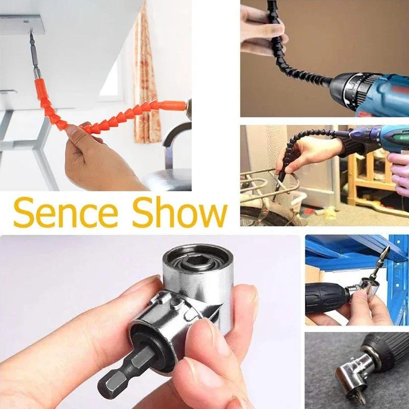Adaptor de găurit la unghi drept de 105 grade de 1/4 inch și prelungitor flexibil pentru bit de găurit pentru șurubelniță flexibilă cu arbore moale, finisaj fin