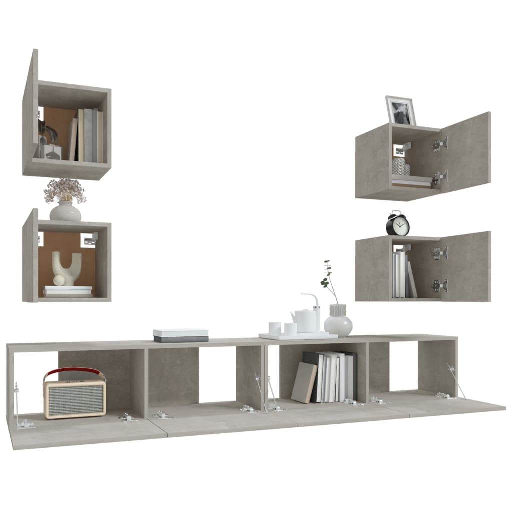 6 piece TV cabinet set concrete grey particleboard