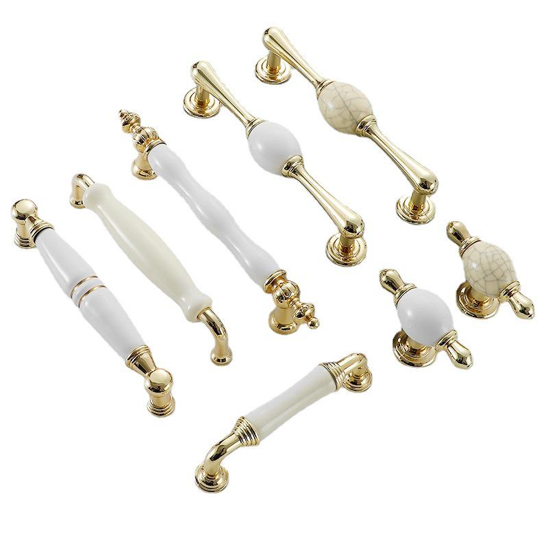 Nowoczesny Minimalistyczny Złoty Stop Aluminium Ceramiczna Rączka do Drzwi Szafek i Garderób