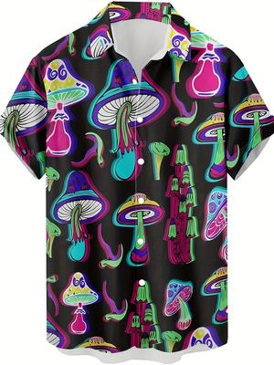 Chemise Décontractée Homme Motif Champignon Fantaisie Fluorescent Vintage Imprimée 3D, Style Streetwear Hip-Hop Rock Chemise Hawaïenne