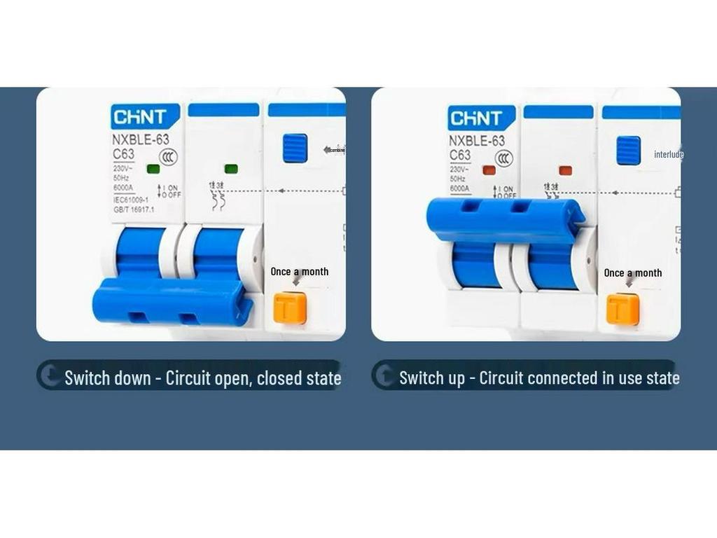 Chint 2P MCB Circuit Breaker with Air Switch, 220V RCD, 32A/63A, for Three-Phase Household Electrical Protection