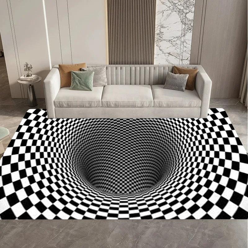 Visual 3D Black and White Grid Illusion Vortex Trap Mat Rug for Bedroom Sofa Living Room Decoration carpet