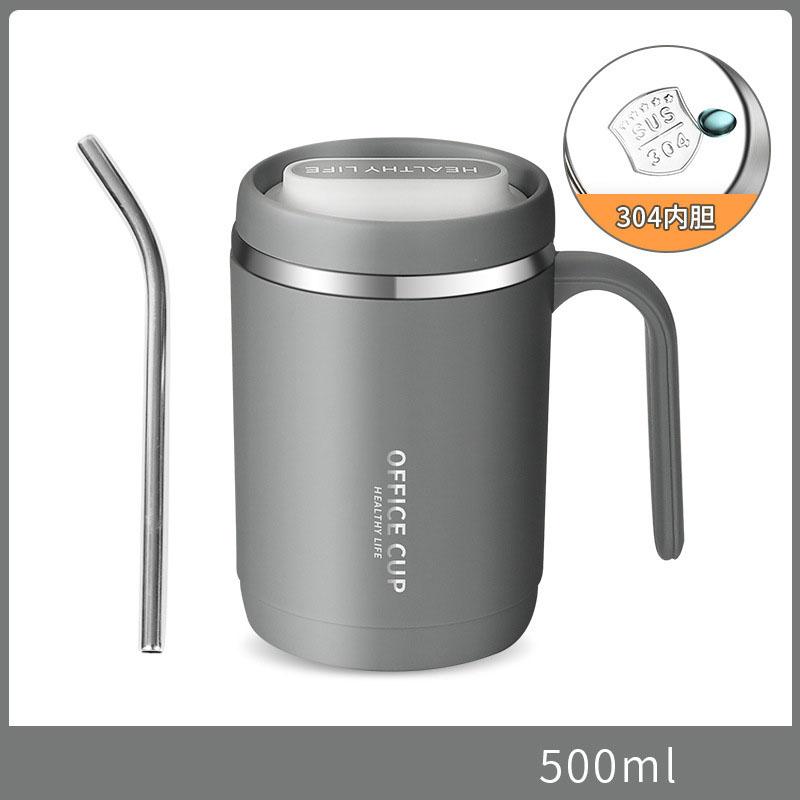 

Изолированная кофейная кружка из нержавеющей стали 304 с соломинкой, двухстенная, с защитой от ожогов, прочная офисная посуда для горячих/холодных напитков серый