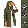 Women's Waterproof Windproof Hooded Jacket Lightweight Zip Front Outdoor Raincoat Casual Long Sleeve Windbreaker