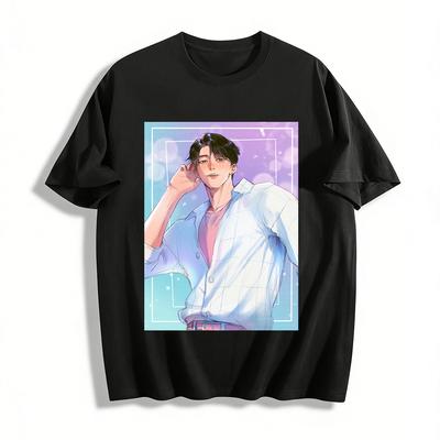 Korean Style Lazy Comic Handsome Guy Print Short Sleeve T-shirt Trendy Anime Loose Casual Top Pure Cotton T-shirt