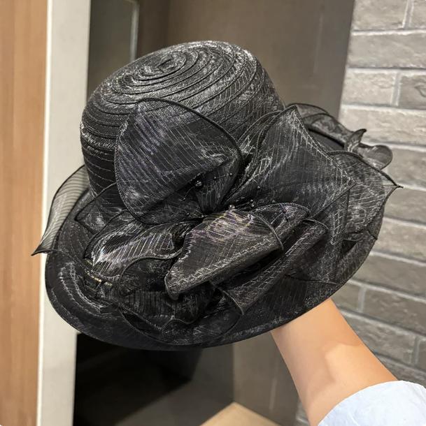 Elegant Pearl Flower White Fisherman Hat Women's Summer Large Brim Sun Protection Fashionable Organza Sunshade Hat